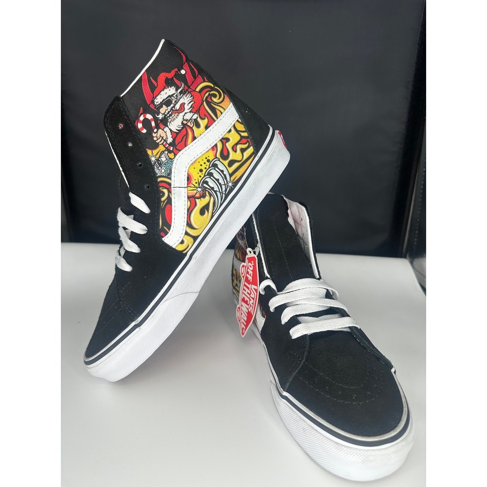 Vans Sk8-Hi Santa HotRod Flame High Top Sneakers Black Mens Sz 5.5 Womens Sz 7